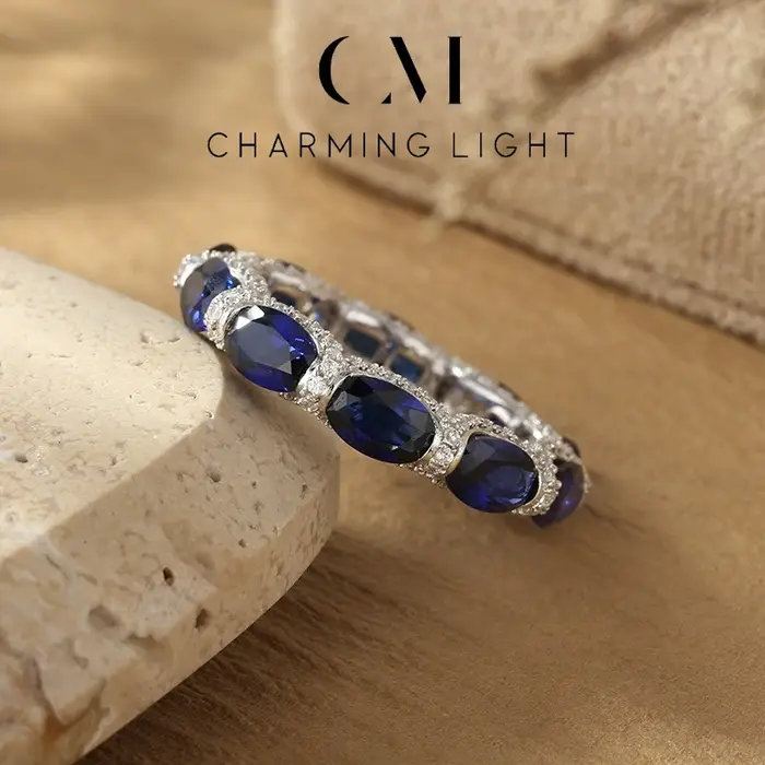 Bague scintillante en saphir charmant, Design ovale en argent Sterling 925 pour femmes et hommes, bi
