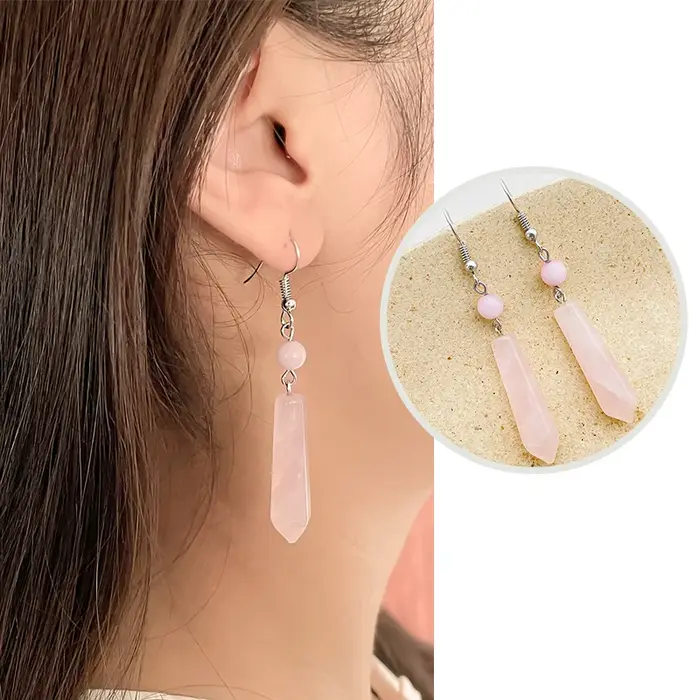 Boucles d'oreilles pendantes en quartz rose pour femmes