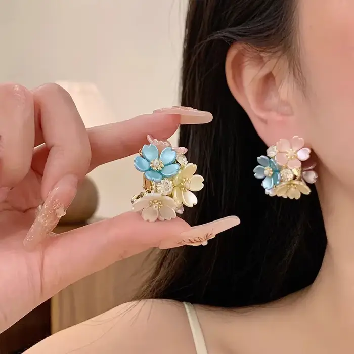 Boucles d'oreilles en perles et pétales design floral coloré et simple sensation de luxe accessoires de bijoux tendance pour femme occasions spéciales