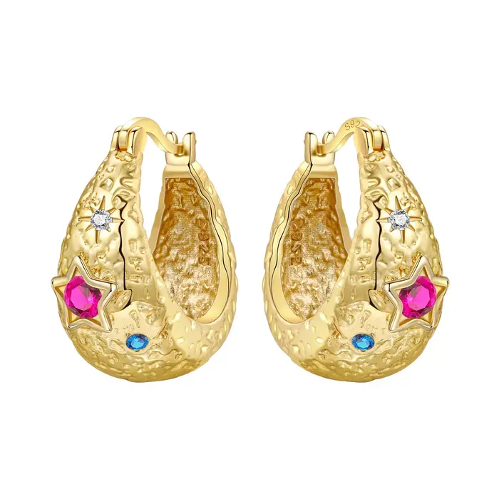 PANPOKI Boucles d'oreilles créoles en argent sterling 925 plaqué or 18 carats avec zircon pour femme
