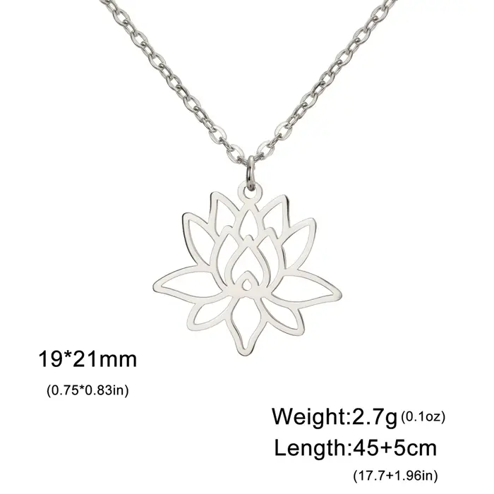 EUEAVAN Colliers Bouddhistes Fleur de Lotus en Acier Inoxydable, Pendentif Yoga Guérison pour Femme,