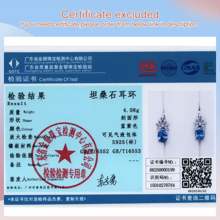 Boucles d'oreilles en argent regardé 925 avec tanzanite naturelle rare pour femme