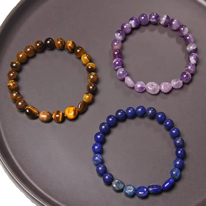 Bracelet en pierres naturelles rondes et aléatoires, améthystes en œil de tigre, Lapis Lazuli, perles en cristal rouge, bijoux pour femmes et hommes