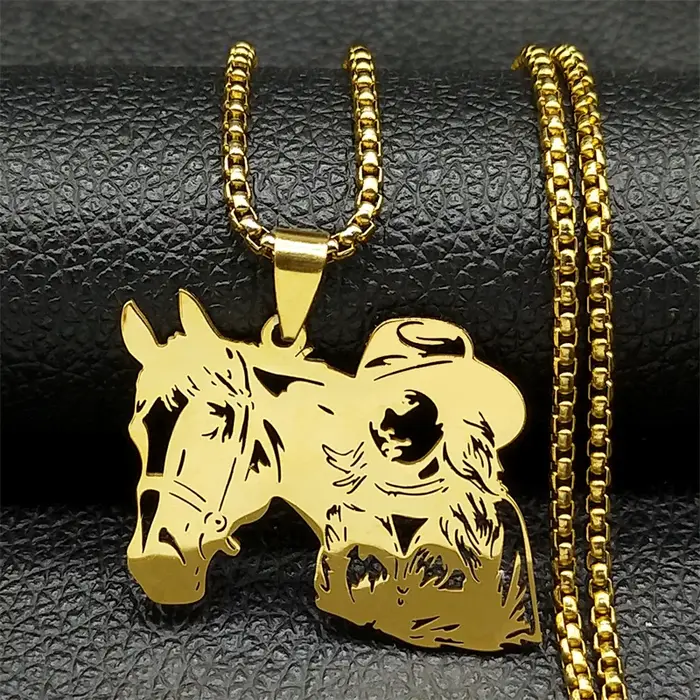 Cheval Animal cavalier fille pendentif collier pour hommes femmes en acier inoxydable or/argent/noir couleur chevaux amant colliers bijoux