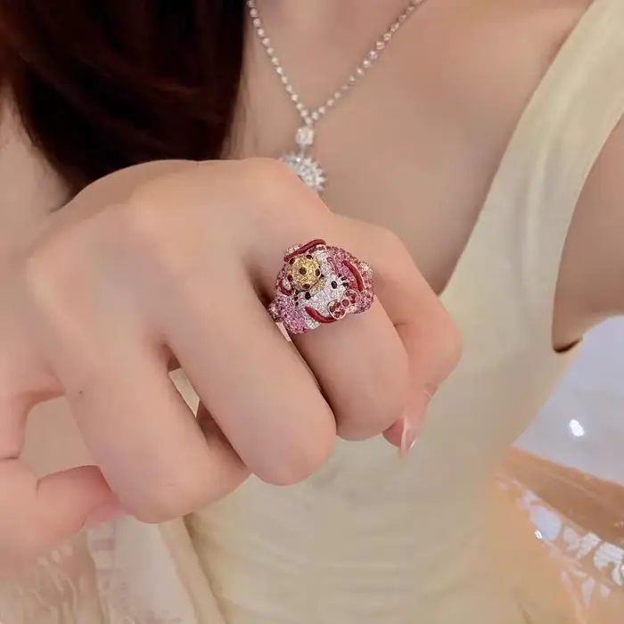 Bague Kawaii Chat Dessin Animé Cristaux Accessoire Cosplay Bijou Fantaisie Fête Femmes Filles Occasions Spéciales