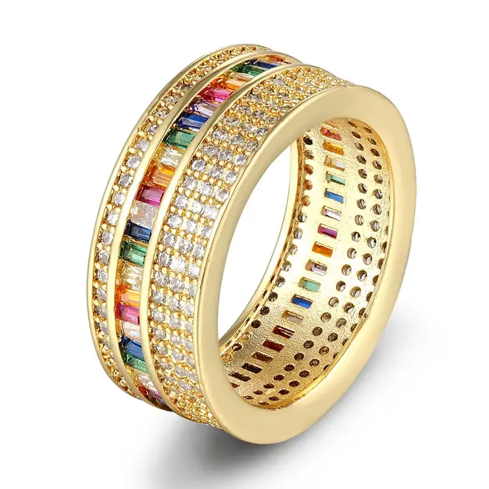 AIBEF luxe Boho arc-en-ciel cubique zircone bague femmes charme anneaux couleur or cuivre CZ cristal