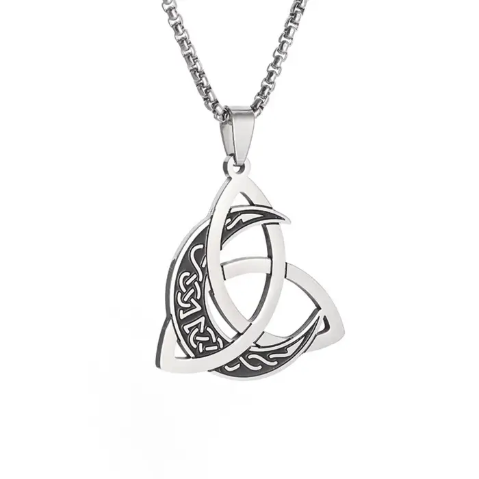 Collier pendentif nœud de la trinité celtique irlandaise pour femmes et hommes, amulette en acier in