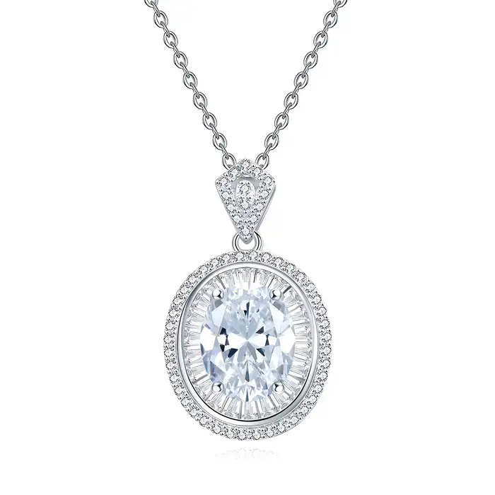 Nouveau pendentif ovale 8x10mm en émeraude pour femme, collier en argent S925 entièrement serti de d