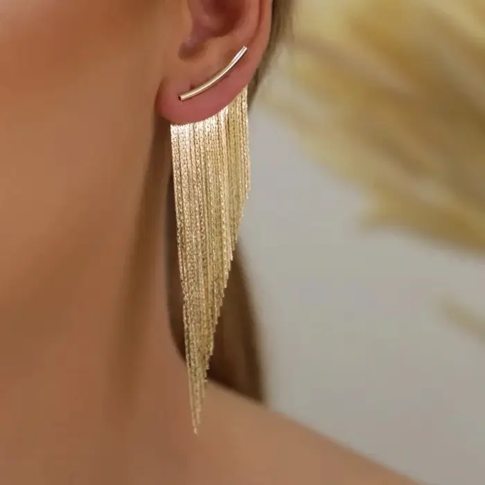 Boucles d'oreilles pendantes de luxe exagéré, couleur or, forme irrégulière, longues pampilles incli