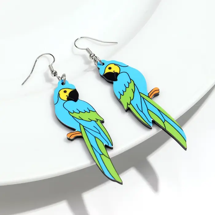 Boucles d'oreilles en acrylique 3D coloré pour femmes, grand perroquet, tendance, oiseaux mignons, i