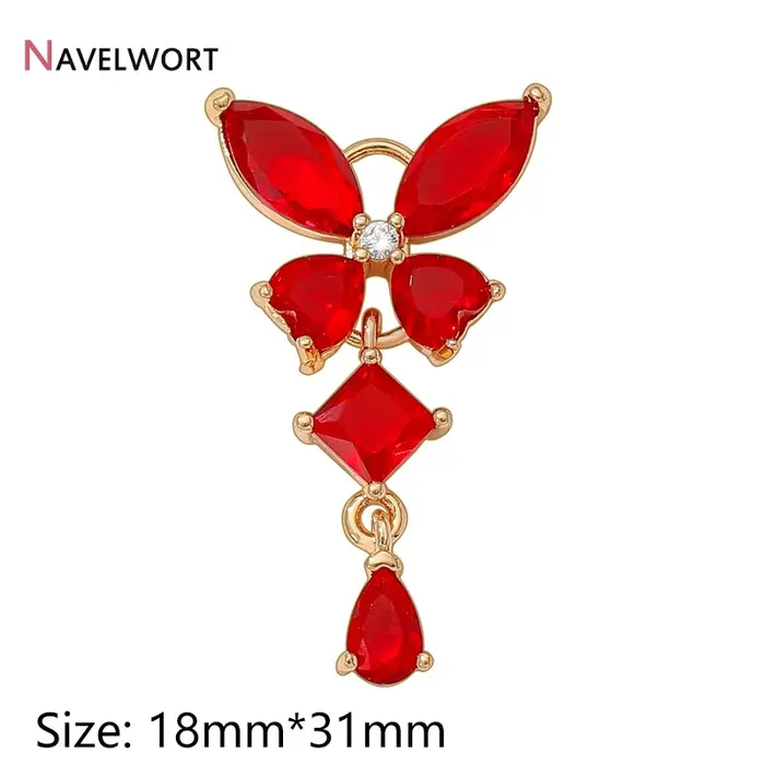 Pendentifs en laiton plaqué or 18 carats avec cristaux de zircon et breloques en forme de papillon, 
