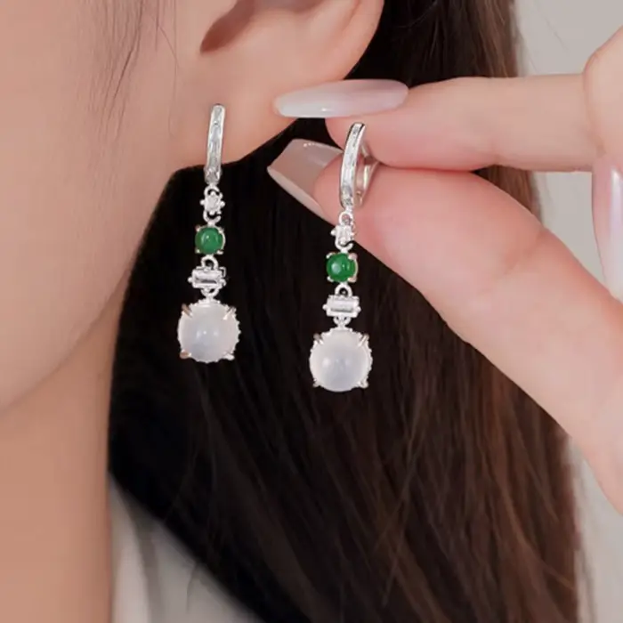 PANJBJ 925 en argent Sterling Hotan Jade cerceau boucle d'oreille pour les femmes rétro Zircon ethnique luxe polyvalent bijoux cadeau livraison directe