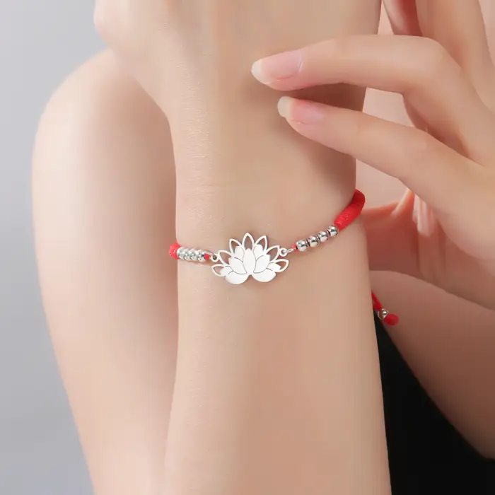 LIKGREAT Bracelet fleur de Lotus Bracelets tissés réglables pour femmes Boho Yoga méditation bijoux en acier inoxydable cadeau de Protection