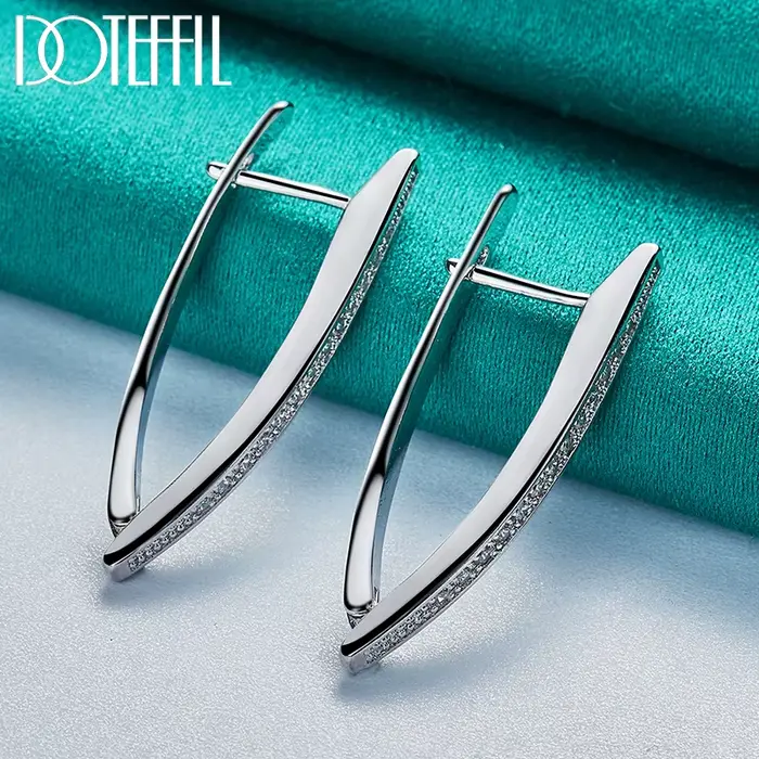 DOTEFFIL 925 en argent Sterling AAA Zircon breloque V boucle d'oreille pour femme bijoux mode cadeau de fête de mariage