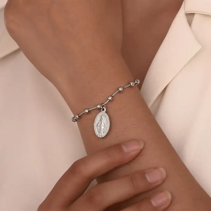Bracelet Chapelet en Acier Inoxydable Plaqué Or Croix Religieuse Cadeau pour Femmes Occasions Spéciales