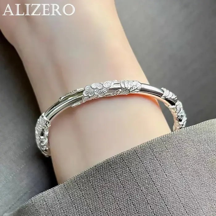ALIZERO – Bracelet en argent Sterling 925 à fleurs soufflées pour femmes, Bracelets délicats ouverts