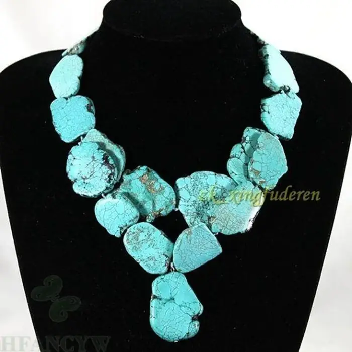Collier double en flocons de turquoise naturels, pendentif en flocons de turquoise attachés