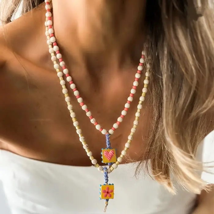 Collier de perles turquoise blanches françaises européennes et américaines