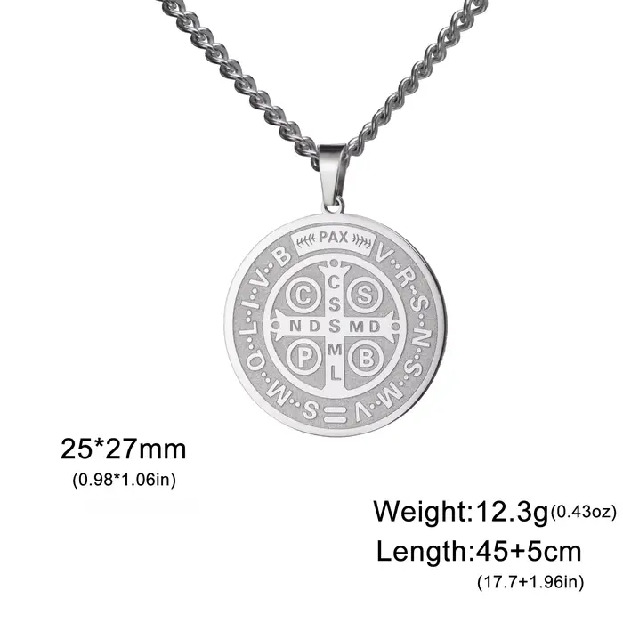 Collier pendentif médaille Saint benoît ma forme pour femmes et hommes, en acier inoxydable plaqué o