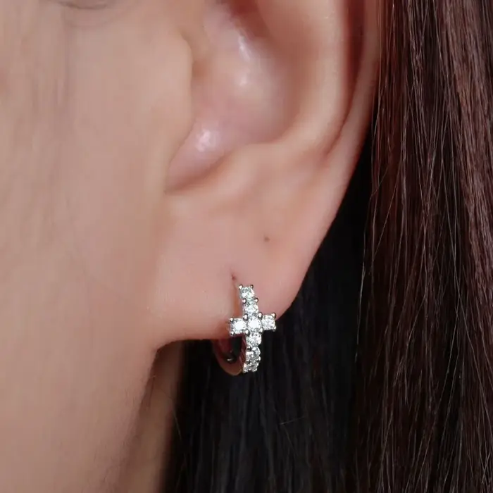 925 boucle d'oreille en argent Sterling mode Zircon croix Mini anneau