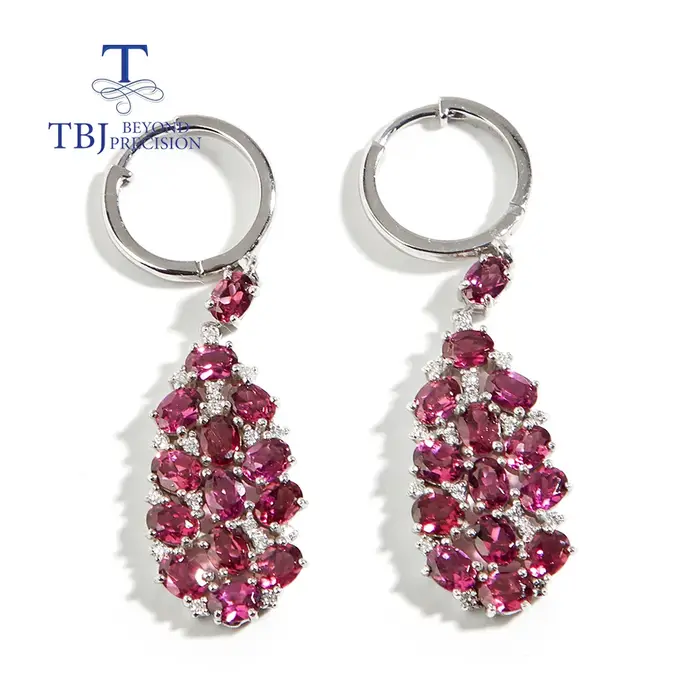 Boucles d'Oreilles Pendantes en Argent pour Femme, Bijoux de Luxe, Pierres Précieuses en Rhodolite, 