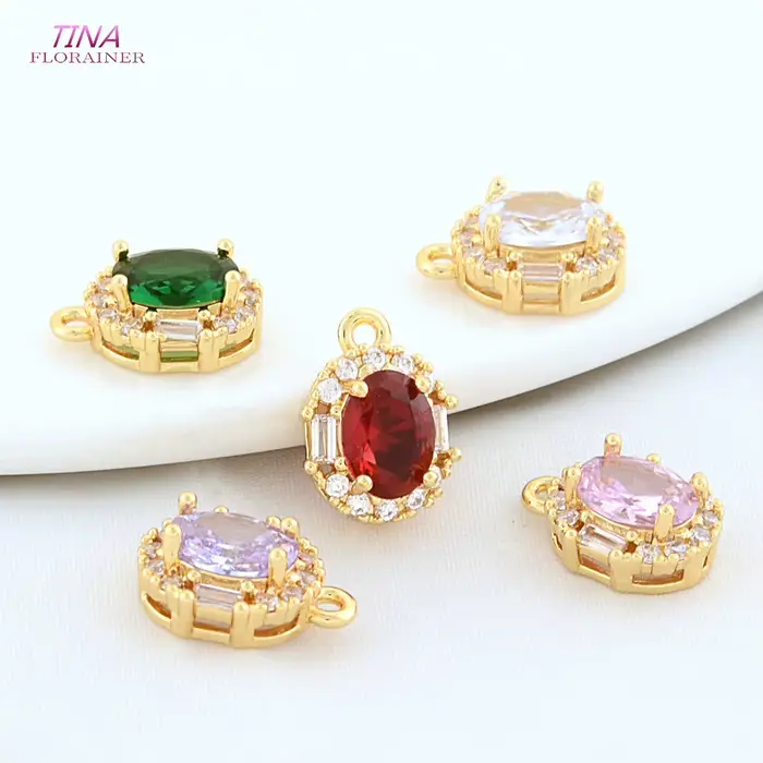 Breloques ovales plaquées or 18 carats et zircon pour femmes, 6 pièces, 10x13.5mm, charms de haute qualité pour fabrication de bijoux