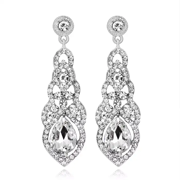 VENTFILLE – boucles d'oreilles longues en cristal brillant pour femmes, bijoux de mariage, strass, c