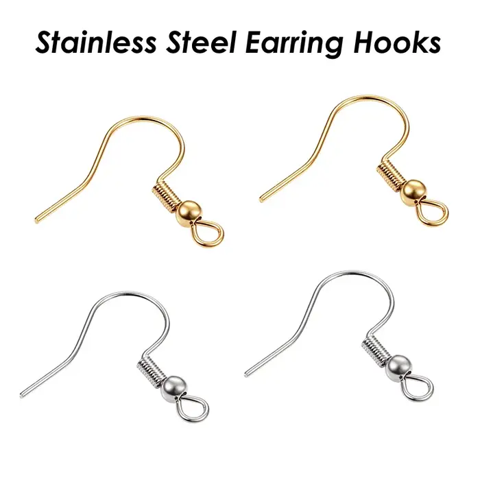 100 crochets pour boucles d'oreilles en acier inoxydable, vente en gros de filaments d'oreilles hypoallergéniques, fils pour boucles d'oreilles couleur or en acier chirurgical