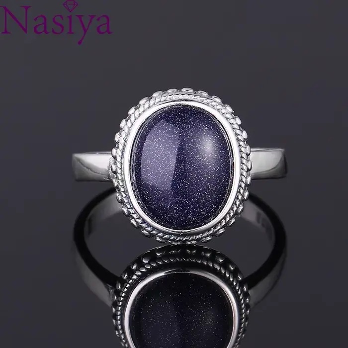 Nasiya-Bagues ovales en grès bleu pour femmes et filles
