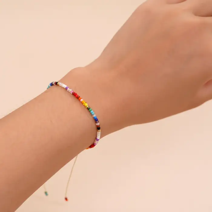Bracelet de perles de verre arc-en-ciel style Boho fait à la main pour femmes et hommes occasions spéciales fantaisie chic harmonie de la terre