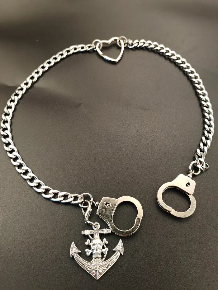 Hip hop gothique en acier inoxydable NK chaîne cubaine menottes crochet crâne de pirate ancre coeur anneau EDC tour de cou porte-clés collier cadeau