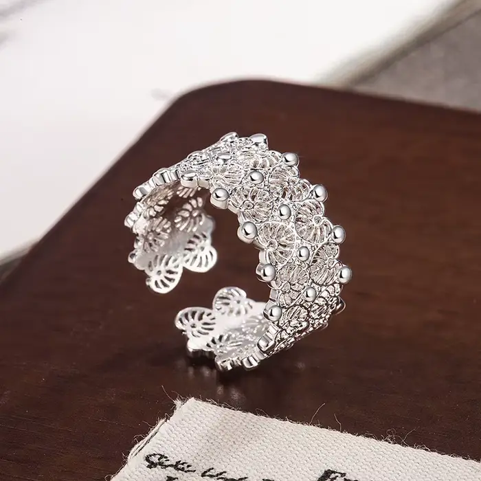 Bagues en argent Sterling 925 pour femmes, Vintage, faites à la main, réglables, rétro, à fleurs, cr
