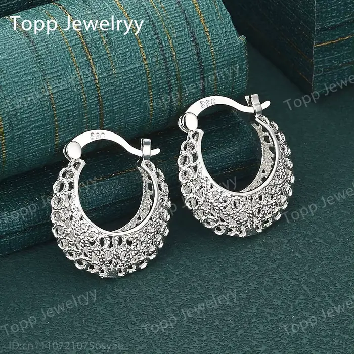 Élégant Clip d'Oreille en Argent Sterling 925, Creux et Sculpté, Bijou de Mode pour Femme, Cadeau de