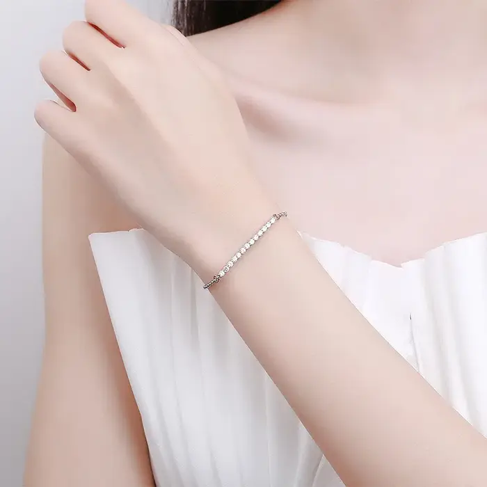 Bracelet tennis en argent sterling 925 avec cristaux de zircon