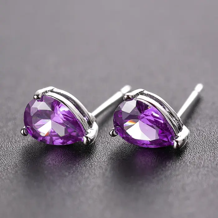 Boucles d'oreilles goutte d'eau en cristal violet pour femmes