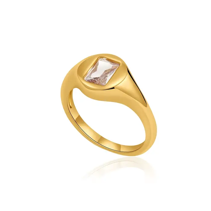 Bague ronde en acier inoxydable pour femmes, plaquée or de luxe, avec zircon carré, étanche, bijoux 