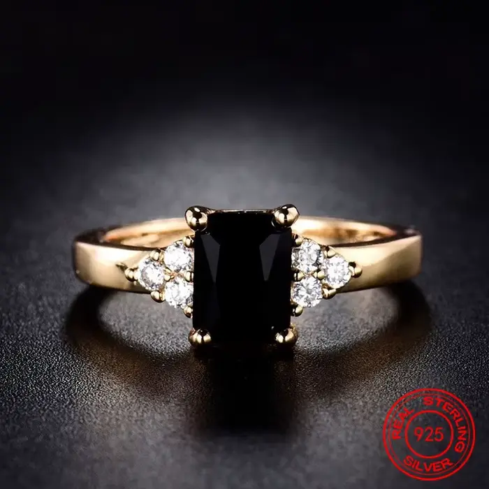 Bague SHYDAN en argent sterling 925 et or 18 carats avec zircon noir pour femme, bijoux tendance