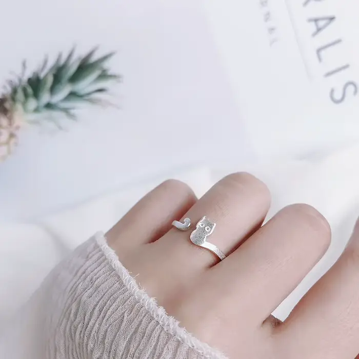 Buyee-Bague mignonne en argent regardé 925 pour femme, doigt, chat, éléphant, doux, ouvert, unique, animal, bijoux fins, cercle, mode