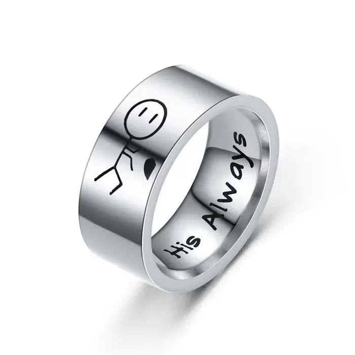 Dessin animé Anime Image amour Couple anneau mode titane acier Couple anneaux avec lettres je t'aime