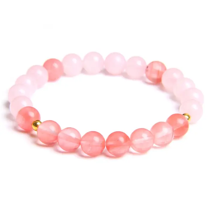 Bracelet élastique en pierre naturelle pour femme, rose, quartz, calcédoine, rhodochrosite, malachit