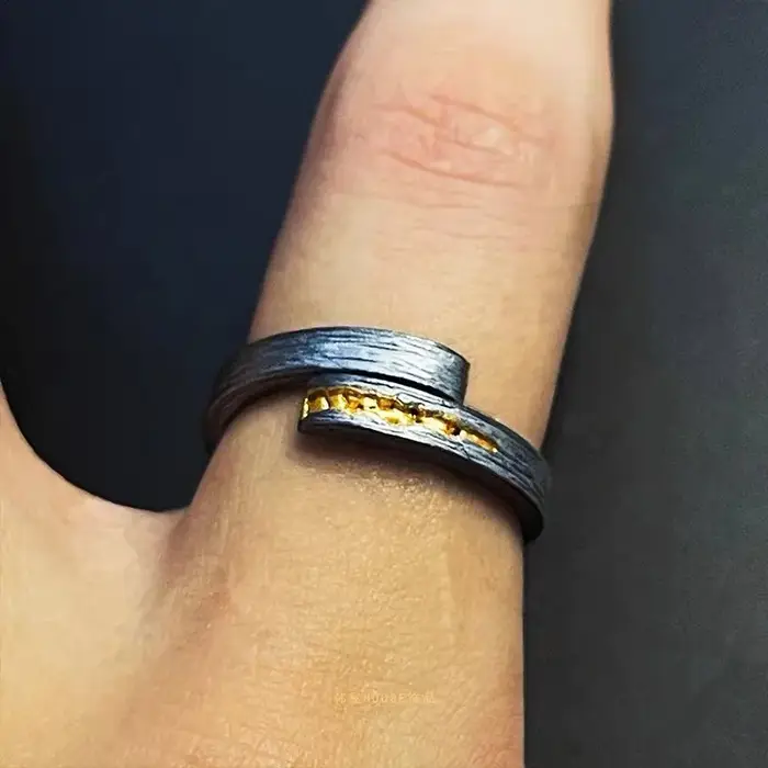 Bague de Pouce en Argent S925 pour Homme, Bijoux de Personnalité, Ouverture, Or, Noir, Collision, Dé
