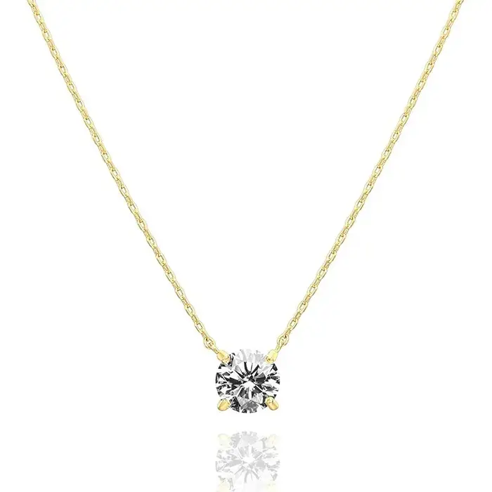 Collier pendentif solitaire en or 14 carats avec moissanite 4mm/5mm, couleur D, étincelant, classiqu