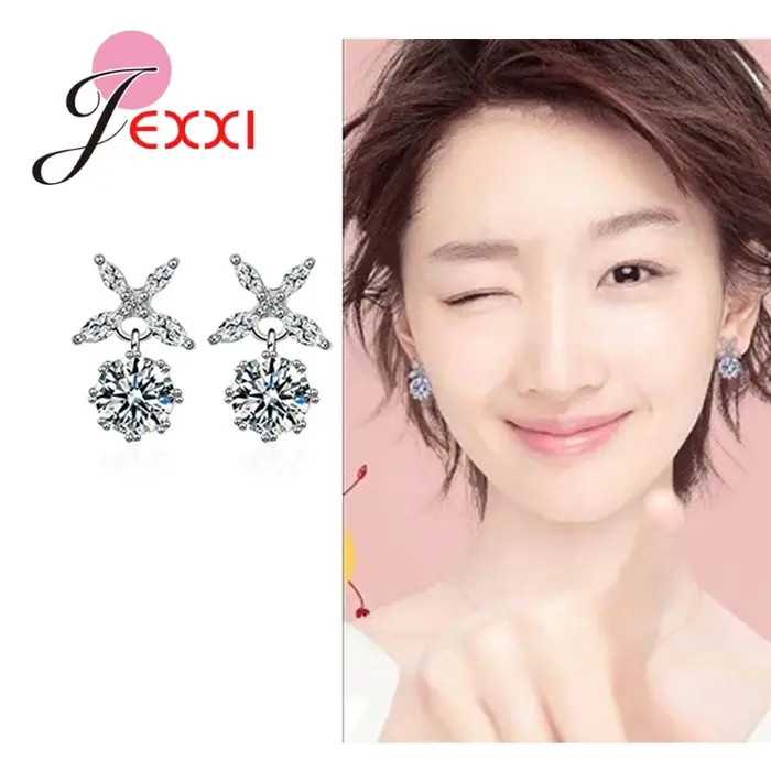 Zircons clairs élégant soirée dîner partie bijoux de mariage de luxe CZ cristal grandes boucles d'or