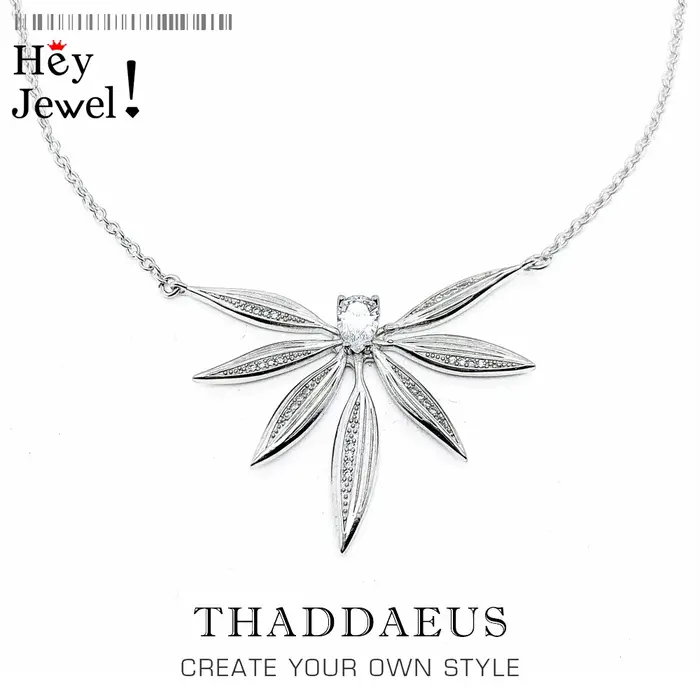 Grand collier de feuilles en argent regardé 925 pour femme, bijoux européens, cadeau de printemps, t