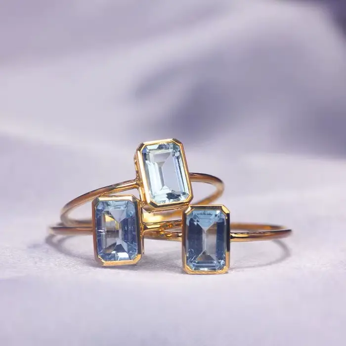 Bague en aigue-marine rectangulaire unique et originale, nouvelle conception minimaliste, réglable, bijou de luxe pour femmes, idéal pour les soirées et les occasions spéciales