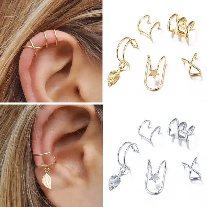Boucles d'oreilles à clip en forme d'étoile géométrique pour femme en alliage de zinc avec finitions plaqué rhodium or rose et argent pour occasions spéciales