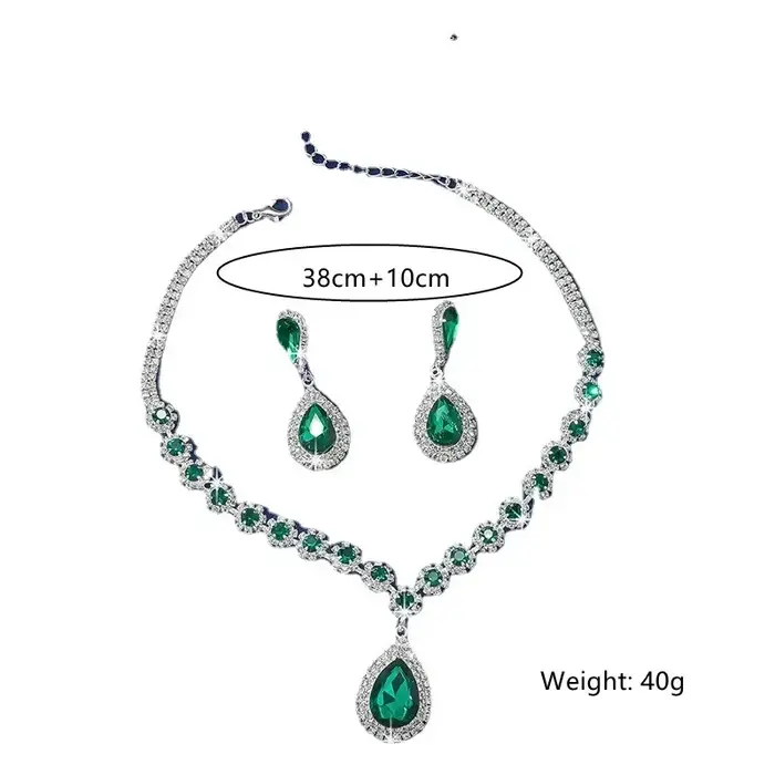 FYUAN luxe rouge vert bleu cristal collier boucles d'oreilles pour les femmes goutte d'eau pendentif mariage mariée ensembles de bijoux