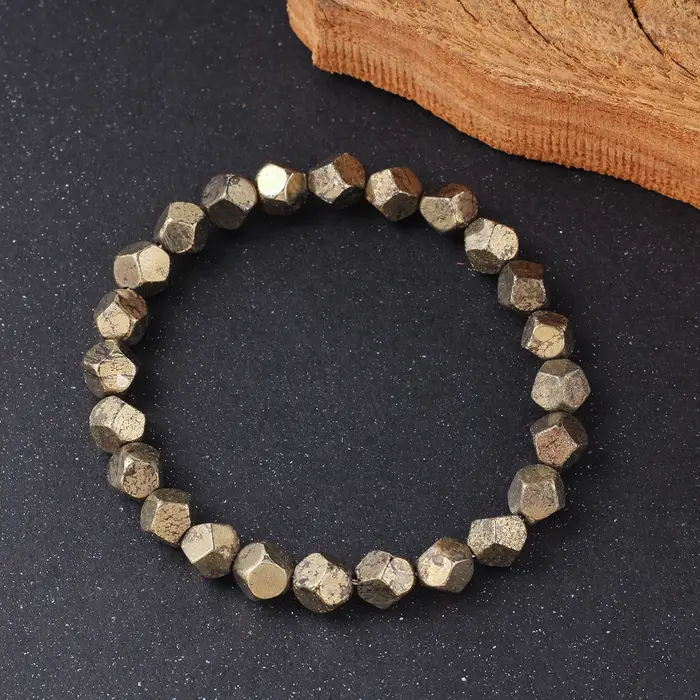 Pyrite Chalcopyrite Bracelet de richesse fait à la main coupe irrégulière