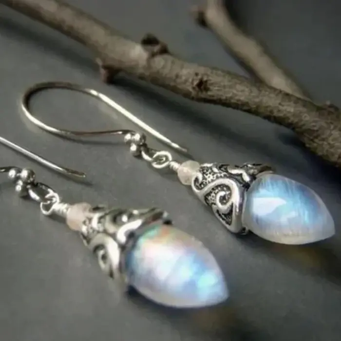 Boucles d'oreilles pendantes en argent antique pour femmes, incrustation personnelle, pierre, fête d