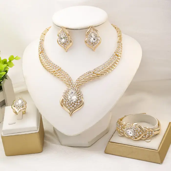 Liffly mode Dubai ensembles de bijoux pour femmes couleur or Zircon collier boucles d'oreilles Brace